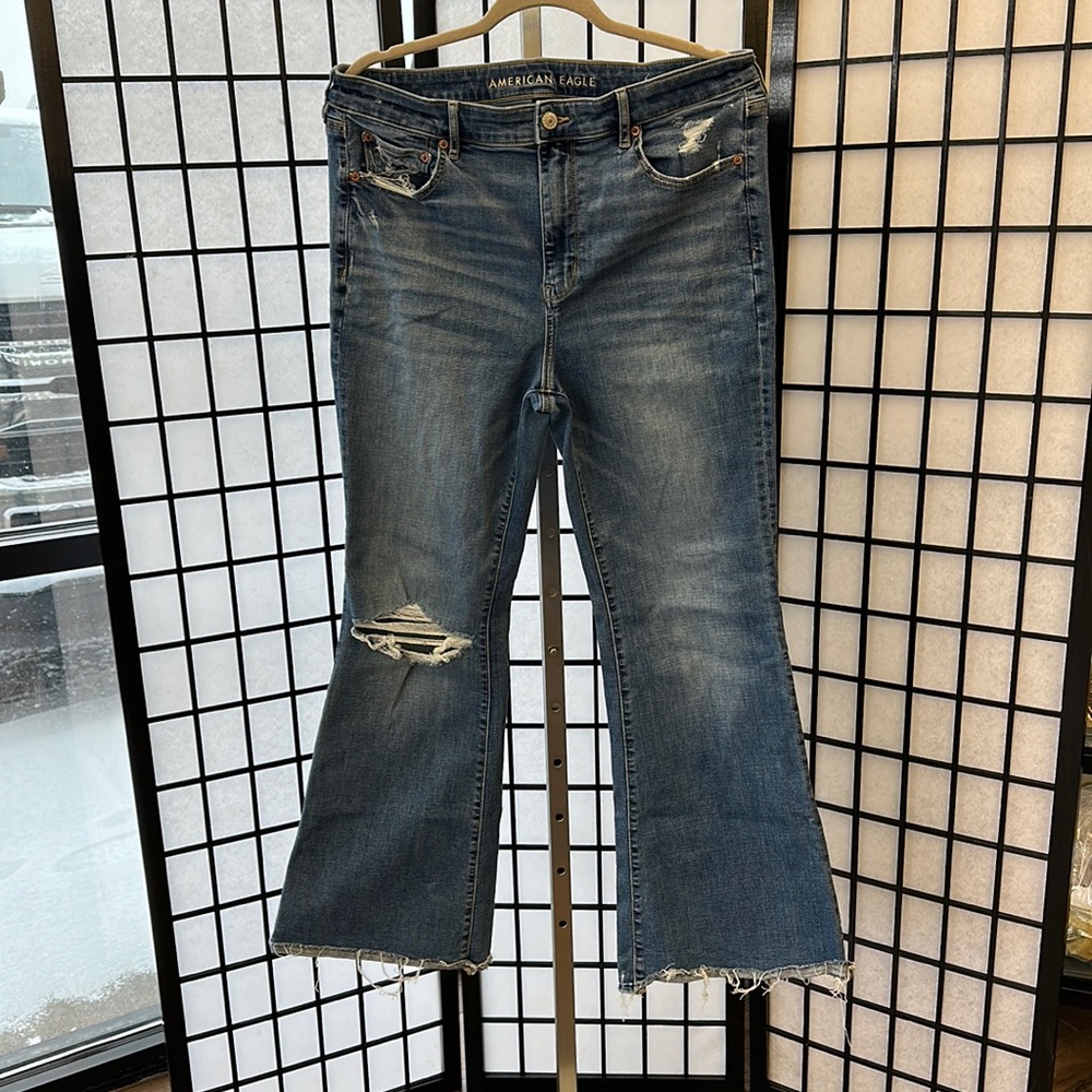 Distressed flared jean